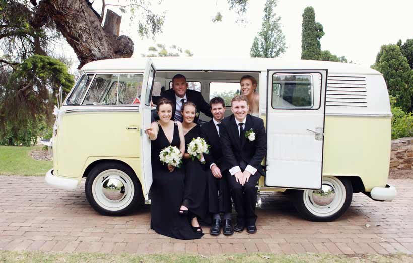 Bridal party in the combi van